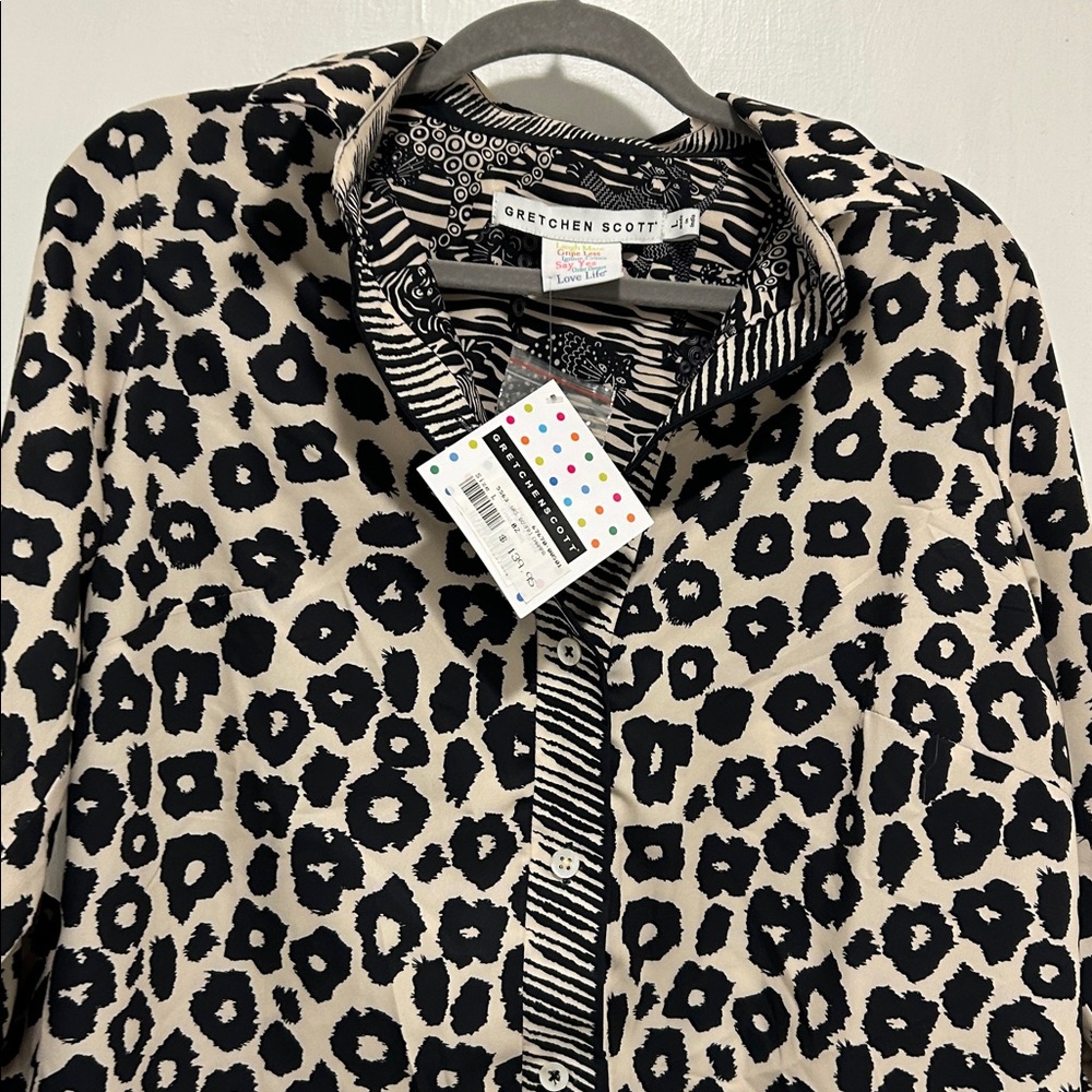 Gretchen Scott Leopard Print Boyfriend Shirt - Me Jane -Large